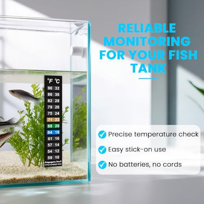 Stick On Thermometer Strip for Fish Tank, Aquarium Thermometer, Kombucha, Beer & Wine Fermentation - Vertical Temperature Strips w/Color-Changing Display, 50–90°F (10–32°C) (5-Pack)