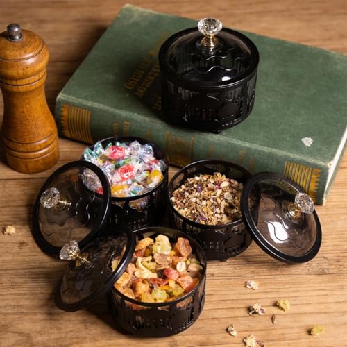 Ramadan Serving Trays, Ramadan Trays with Lid Metal Eid Mubarak Tray, Mini Cake Candy Tray Reusable Dessert Tray Round Food Storage Organizer for Eid Party Activity - color: Black