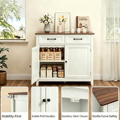 Bealife 32" Buffet Cabinet, Kitchen Island with Storage - Retro | Coffee Bar Cabinet with 2 Drawers and Adjustable Shelf, for Dining Room, Living Room, Entryway - color: Retro