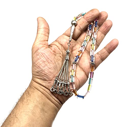 Mixed Color Transparent Column Acrylic Worry Beads, Prayer Beads, Tesbih, Tasbih, Tasbeeh, Rosary, Misbaha, Masbaha (10x7.5mm-33 Beads) - color: Acrylic Mixed Color Transparent Column -10x7.5mm-33 Beads