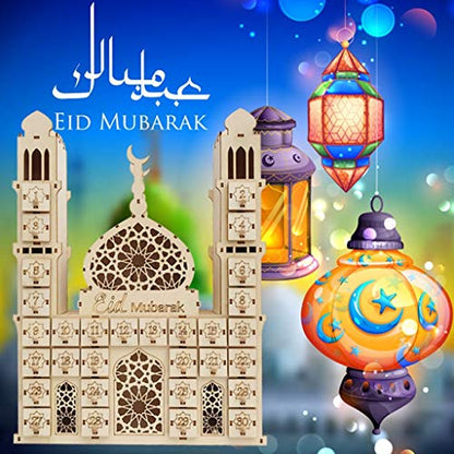 Ramadan Countdown Calendar, Wooden Ramadan Advent Countdown Calendar, Wooden Drawer Muslim Ramadan Decoration for Home Office Table Eid Party Decor