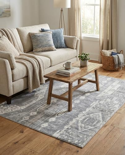 Rugs.com - Oregon Collection Rug – 4' 1 x 6' 1 Gray Easy-Clean Rug – Southwestern Tribal Design for Living Rooms and Home Offices - color: Grey, size: 4' x 6' (Rectangular)
