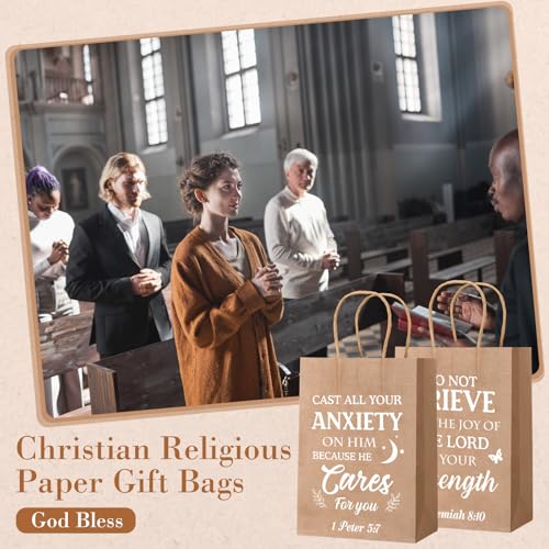 Chiisong 100 Pcs Christian Gift Bags, Fathers Day Religious Bible Verse Treat Bags with Handles Inspirational Church Scripture Bag for Women Wedding Baptism Birthday Party Favor(Kraft with White) - color: Kraft with White