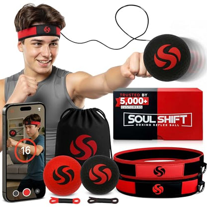Soul Shift - Boxing Reflex Ball – Dual Competition Set | 2 Adjustable Headbands + 2 Training Balls + App Included | Speed, Agility & Hand-Eye Coordination for Adults & Kids | MMA Training Equipment - style: App Edition (Competition Pack)