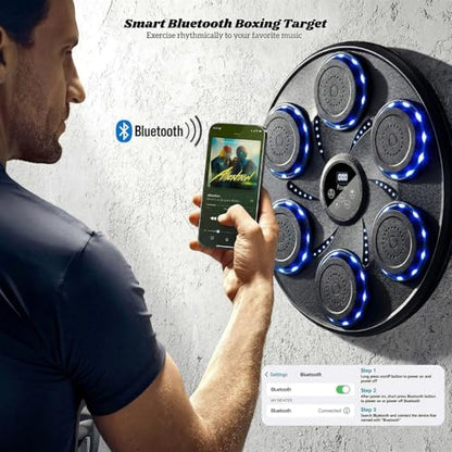 Music Boxing Machine for Adults and Kids| Exercise Equipment Smart Boxing Pad with Boxing Gloves, Speaker & Bluetooth Synced LED lights with 9 Modes & Speeds, Large Size Wall for Home, Office, and Gym