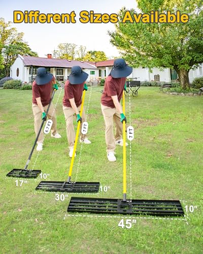 Lawn Leveling Rake, 30"x10" Heavy Duty Sand Leveling Tool with 7FT Long Handle, Steel Golf Rake for Soil, Compost, Gravel, Lawn Leveler for Yard, Garden, Golf Course, Landscaping Level Tool - style: 7FT 30"x10"
