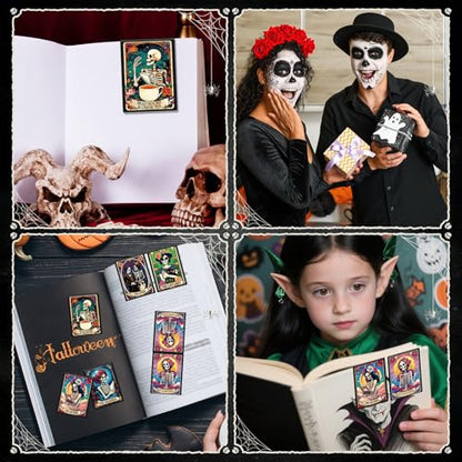 타로 해골 자석 책갈피 선물 - Wxiben 8피스 고딕 해골 책갈피 자석 여성용 재미있는 해골 꽃 자석 책 마커 페이지 클립 선물 여성 학생 교사 독자 사무실 - style: 타로 스켈레톤