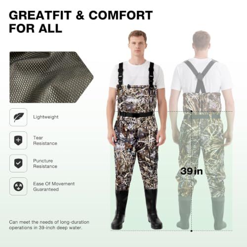 Lekesky Fly Fishing Chest Waders with Boots for Men Women, US Sizes 5–14,2-Ply Nylon/Pvc Waterproof Waders - color: Camo, size: M11