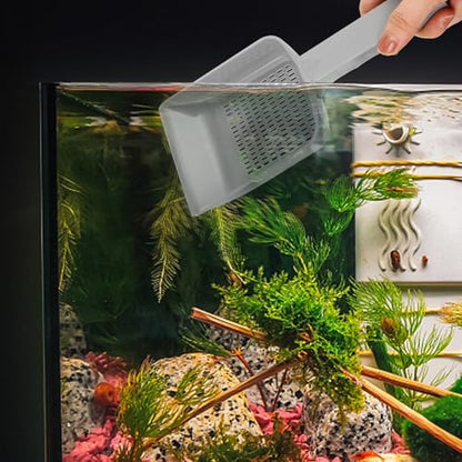 PRETYZOOM Aquarium Sand Shovel and Gravel Cleaning Scoop, Gray Handheld Fish Tank Sediment with Drainer for Aquarium Substrate Maintenance and Fish Tank Cleaning