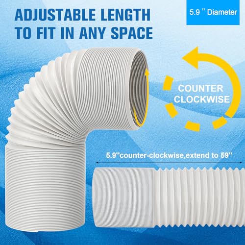 Portable AC Hose with Adapter, 5.9" Dia x 59" L Replacement Exhaust Hose A3 | Anti-Clockwise Flexible Portable Air Conditioner Duct, Check Coupler/AC Compatibility Before Ordering, Durabe PVC Connector - size: Dia 5.9" Exhaust Hose L 59"&Coupler AA03
