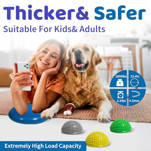 Wobble Cushion Set for Sensory Kids and Balance Training - Disc Plus 4 Pods, Board With Pump, Inflatable Stepping Pads for Adults - color: Blue