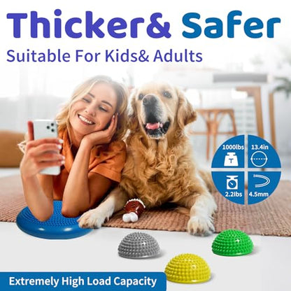 Wobble Cushion Set for Sensory Kids and Balance Training - Disc Plus 4 Pods, Board With Pump, Inflatable Stepping Pads for Adults - color: Blue