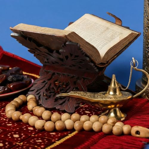 Bible Holder Stand 13.8 x 8.3 x 7.1 Inch Quran Stand Prayer Book Holder Wooden Ornate Carved Indian Books Holders Decorative Missal Stands for Ramadan Rihal Rehal Quran Bible Gita Display