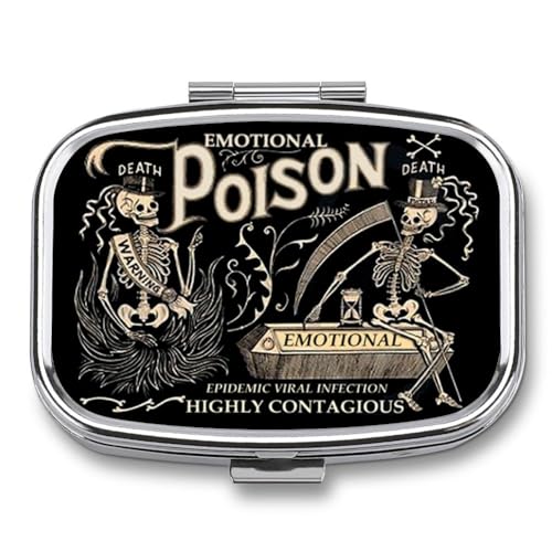 Metal 2 Compartment Pill Organizer Travel Friendly Portable Compact Pill Box Cute Pill Case to Hold Vitamins,Fish Oil,Supplements,Meds,Tablet for Purse,Pocket. (Black Background) - color: Black Background