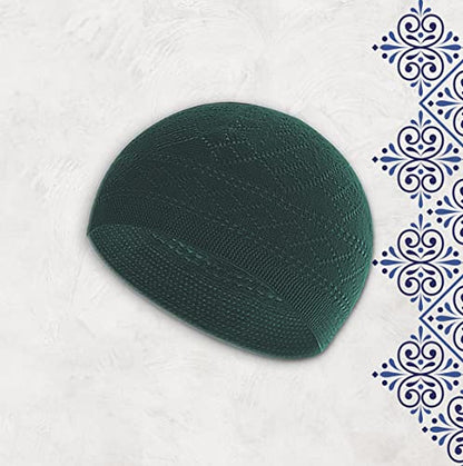 ESERRA Kufi Hats for Men - Prayer Cap, Handicraft Taqiyah, Muslim Tasbih 99 Beads, Prayer Beads - color: White Black Grey and Green