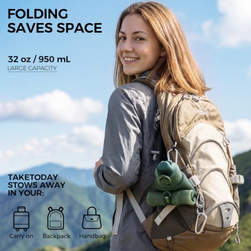 TakeToday Collapsible Water Bottles, Foldable for Travel, 32oz, Green - color: Green
