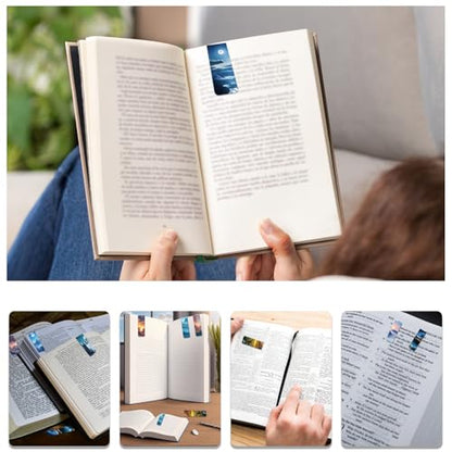 48 Pieces Magnetic Bookmarks Magnet Page Markers - Book Marks for Reading Women & Men with Storage Boxes - Cute Magnet Bookmark Clips for Reading Pleasure（Scenery） - size: 48, style: Scenery Style