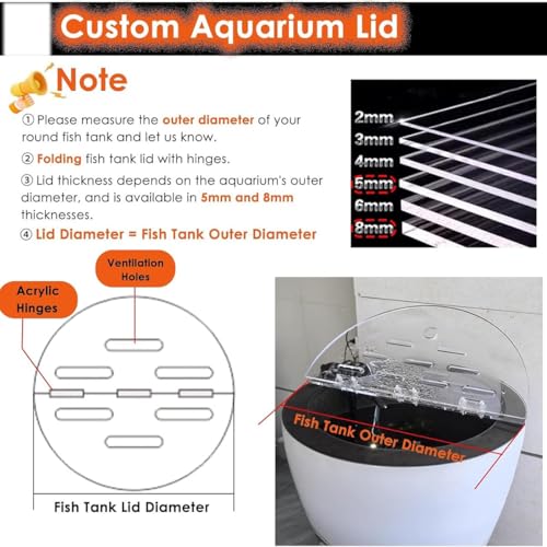 Adjustable Cat-Proof Acrylic Lid for Round Aquarium - Anti-Jump Fish Tank Cover with Cuttable Hole & Hinges, Folding Flip-Top Design for Easy Access
