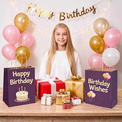 bagmad 100 Pack 8x4.75x10 Inch Plain Medium Paper Bags with Handles Bulk, Kraft Craft Gift Bags, Grocery Shopping Retail Birthday Party Favors Wedding Sacks (Purple) - color: Purple
