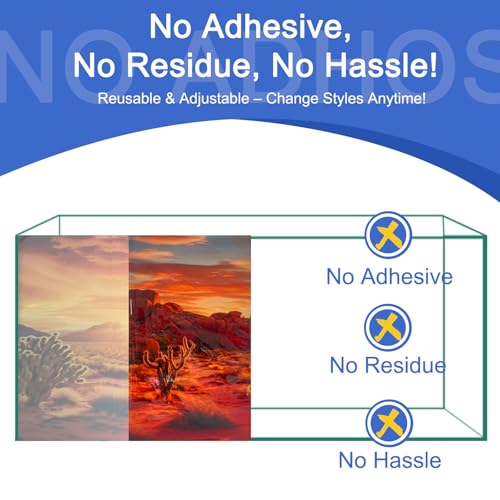 Reptile Background Film, Static Cling, Glue-Free, Desert, 19.6"H×59"W | No Glue Static Cling • Spray Water to Apply • Realistic Desert Scene • Natural Terrarium Look • Reusable • Easy Trim - size: 19.6 X 59 Inches