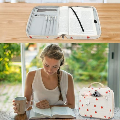 Bible Cover Case for Women Large Bible Cover for Girls Bible Study Supplies Accessories with Handle and Shoulder Strap | Durable - color: Strawberry02