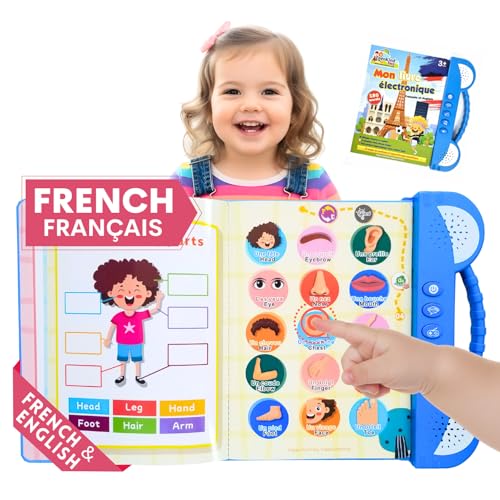 ZeenKind French English Talking Learning Book for Kids 3+ Years Old, Learn French Interactive Audio Sound Books, Francais Educational Electronic Toys, Bilingual Musical Toy