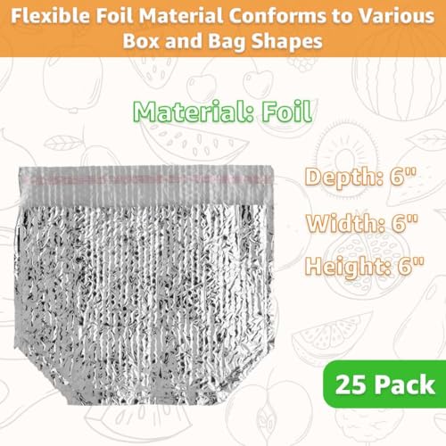6" x 6" x 6" Standard Insulated Box Liners, 25 Pack Foil Thermal Shipping Bag for Cold Food Delivery - size: 6" x 6" x 6"