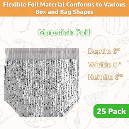 6" x 6" x 6" Standard Insulated Box Liners, 25 Pack Foil Thermal Shipping Bag for Cold Food Delivery - size: 6" x 6" x 6"