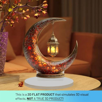 Ramadan Decorations Moon Lamp - 20×17.4cm Acrylic Ramadan Lights Decor for Table & Home, Enchanted Lunar Table Lamp, Ramadans Eid Gifts for Kids Lanterns, Eid Mubarak Decorations (D)