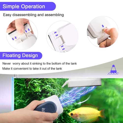 AQQA Aquarium Strong Magnetic Cleaner Brush, Fish Tank Glass Algae Magnet Cleaning Tool Floating Cleaner Scrubber Brush with 2 Detachable Scraper (Blue,M) - color: Blue, size: Medium