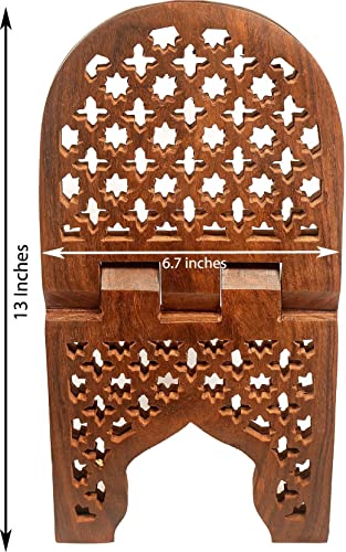 Craftsman 13 Inch Rahel Holy Book Stand for Pooja puja Gita Quran Bible Stand Holder. Folding Religious Rosewood Prayer Wooden Book - color: 2. Brown