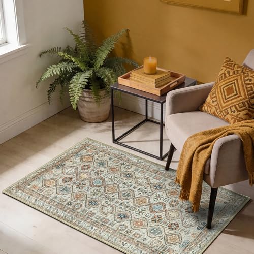 Keen Home Design Vintage Washable Entryway Rug, Non-Slip Low Pile, 2x3 - color: Beige/Multi, size: 2' x 3' (Rectangular)