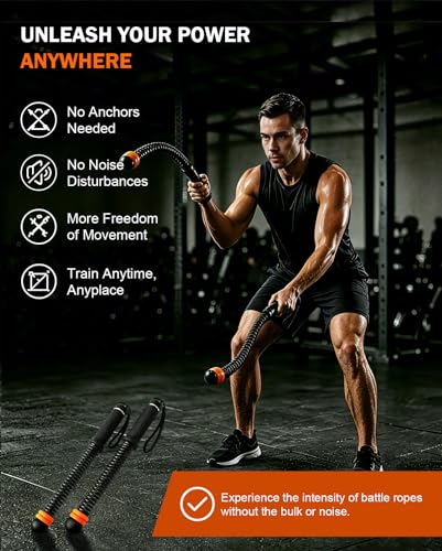 Battle Ropes for Home Gym, 2 in 1 Cordless Battle Ropes and Jump Rope with Counter, Adjustable Weight, Quiet Portable Workout Equipment for Men Women, 44cm Steel Spring Exercise Rope Set