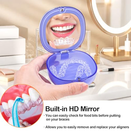 Double-layer Retainer Box Case Orthodontic Teeth Aligner Case with Mirror, Dental Night Mouth Guard Holder with Retainer Remover Tool, Chew and Brush - Secure Magnet Closure - Transparent Blue - color: Transparent Blue