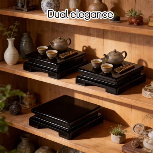 3 Pcs Square Wooden Display Stand Square Vase Riser 6.7 x 6.7 x 2 Inch Black Pedestal Stand Wood Vase Display Base for Collectibles Trophy Aquarium Lamp Teapot Home Decoration