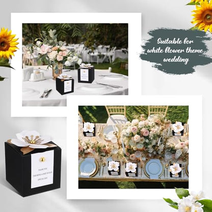 Affrolling 50 Pcs Wedding Favor Boxes with Thanks Card Square Flower Candy Boxes Paper Bridal Gift Box for Guests Wedding Bridal Shower Birthday Party Anniversary(Black) - color: Black