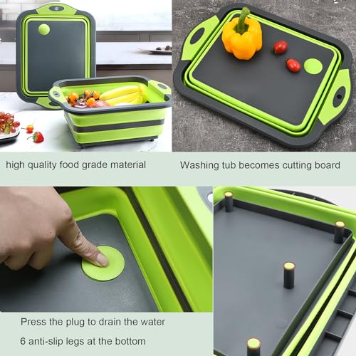 Camping Collapsible Cutting Board Dish Basin BBQ Prep Tub Camp Sink Dish Washing Station Multifunctional Storage Basket(Grey white) - color: Grey white