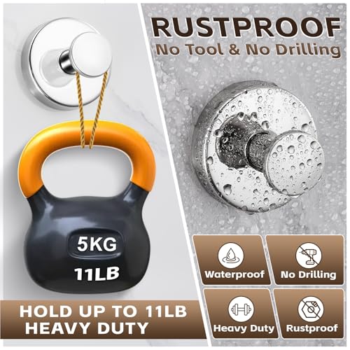 Suction Cup Hooks for Shower,Stainless Steel Towel Hooks No Drill | Vacuum-Lock Mount, Removable and Reusable for Glass, Tile, Metal and Smooth Non-Porous Surfaces(2Pack, Chrome Polished) - color: Polished Chrome