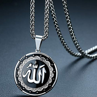 Jude Jewelers Stainless Steel Round Shape Muslim Islamic Religious Pendant Necklace - color: Silver