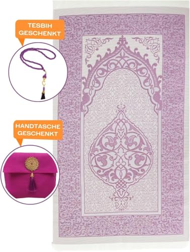 Premium Area Rug for Islamic Prayers - Muslim Prayer Mat and Rug for Men with Arabic Gifts - Traditional Islamic Prayer Rug Islam - سجادة صلاة Included - color: Rose