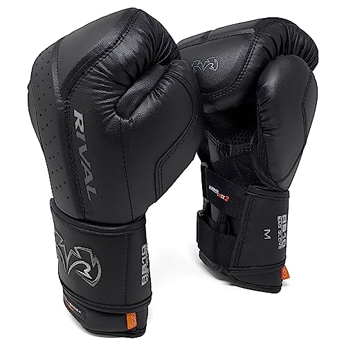 RIVAL Boxing RB10 Intelli-Shock Bag Gloves, Hook and Loop Closure - Ergonomic Fit, 1.25” of Closed Cell Foam for Intense Bag Use - color: Black, size: Medium