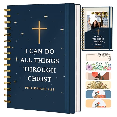 Hardcover Blank Christian Notebook – 140 Pages - Philippians 4:13 | Lined Pages with Bible Verse Cover – Inspirational Writing Spiral Notebook for Bible Study, "I Can Do All Things" - color: I Can Do