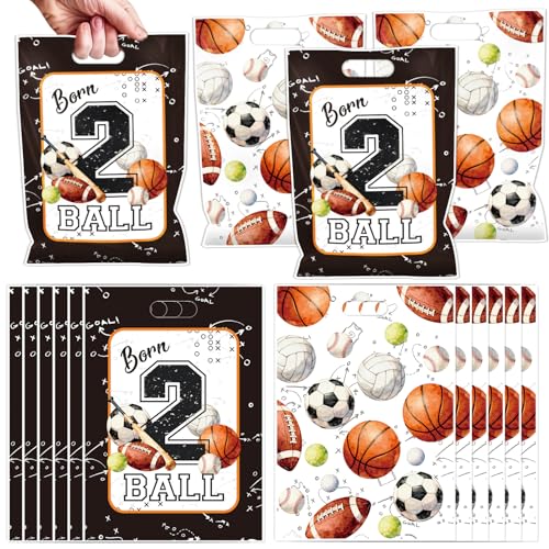 Born 2 Ball Party Favors - 50 Pcs Born Two Ball 2nd Birthday Goodie Candy Treat Bags Sports Theme Party Supplies for 2 Year Old Basketball Football Soccer Birthday Decorations - color: Born 2 Ball