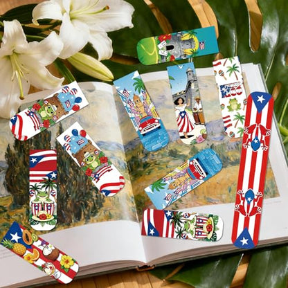 Wxiben Puerto Rico Magnetic Bookmarks - 48 Pcs Puerto Rican Travel Souvenirs Gifts Bookmark Flags Flower Frog Magnets Book Marks Page Clip Favors for Patriotic Latin American Spanish Party Supplies - style: Puerto Rico