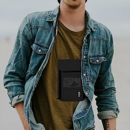 Travel Neck Wallet with RFID Blocking – Passport Holder Organizer Neck Pouch – Portable Easy to Conceal Travel Pouch (PVC Black) - color: PVC Black