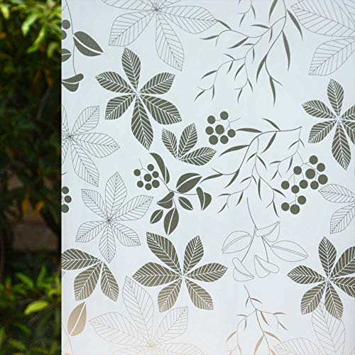 VSUDO 2 Rolls 35.4"x78.7" White Frosted Privacy Window Film, Removable White Background & Leaf Pattern Matte Window Film, Opaque Window Glass Covering, Static Cling Window Sticker(38.75 Sq. Ft Total)