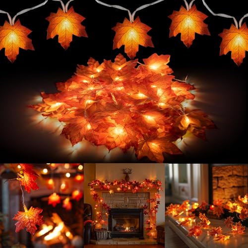 Dazzle Bright 6 Pack Thanksgiving Maple Leaf String Lights, Total 60FT 120 LED Battery Operated Lighted Fall Leaves Garland, Halloween Decorations for Indoor Outdoor Autumn Harvest Decor - size: 6 Pack