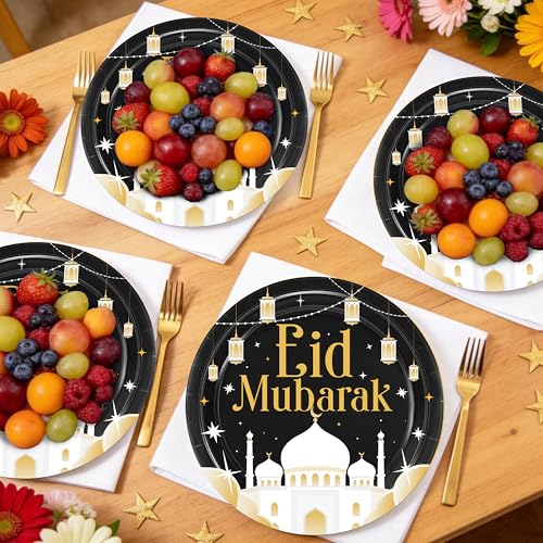 50PCS Eid Mubarak Plates Ramadan Decorations Happy Eid Islamic Muslim Party Decoration Supplies