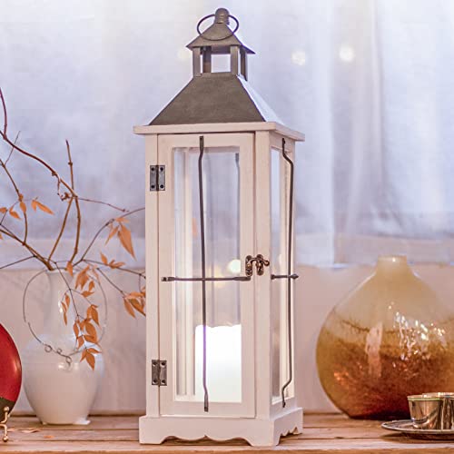 Bdor 26 Inch White Wooden Lantern with LED Candle for Indoor Outdoor Decor - color: White-2