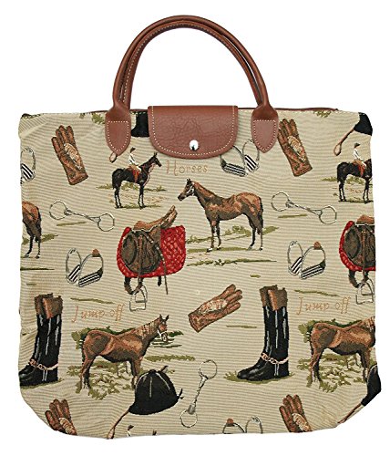 Signare Tapestry Foldable Tote Bag Reusable Shopping Bag Grocery Bag - color: Horse